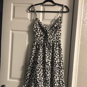 🌻Cute Summer Spaghetti straps, floral, dark blue and white Dress